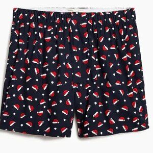 J. Crew Factory as576 Navy with santa hat print woven boxer shorts size M